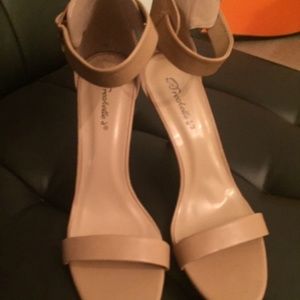 Tan Heels with Ankle Strap - Size 9
